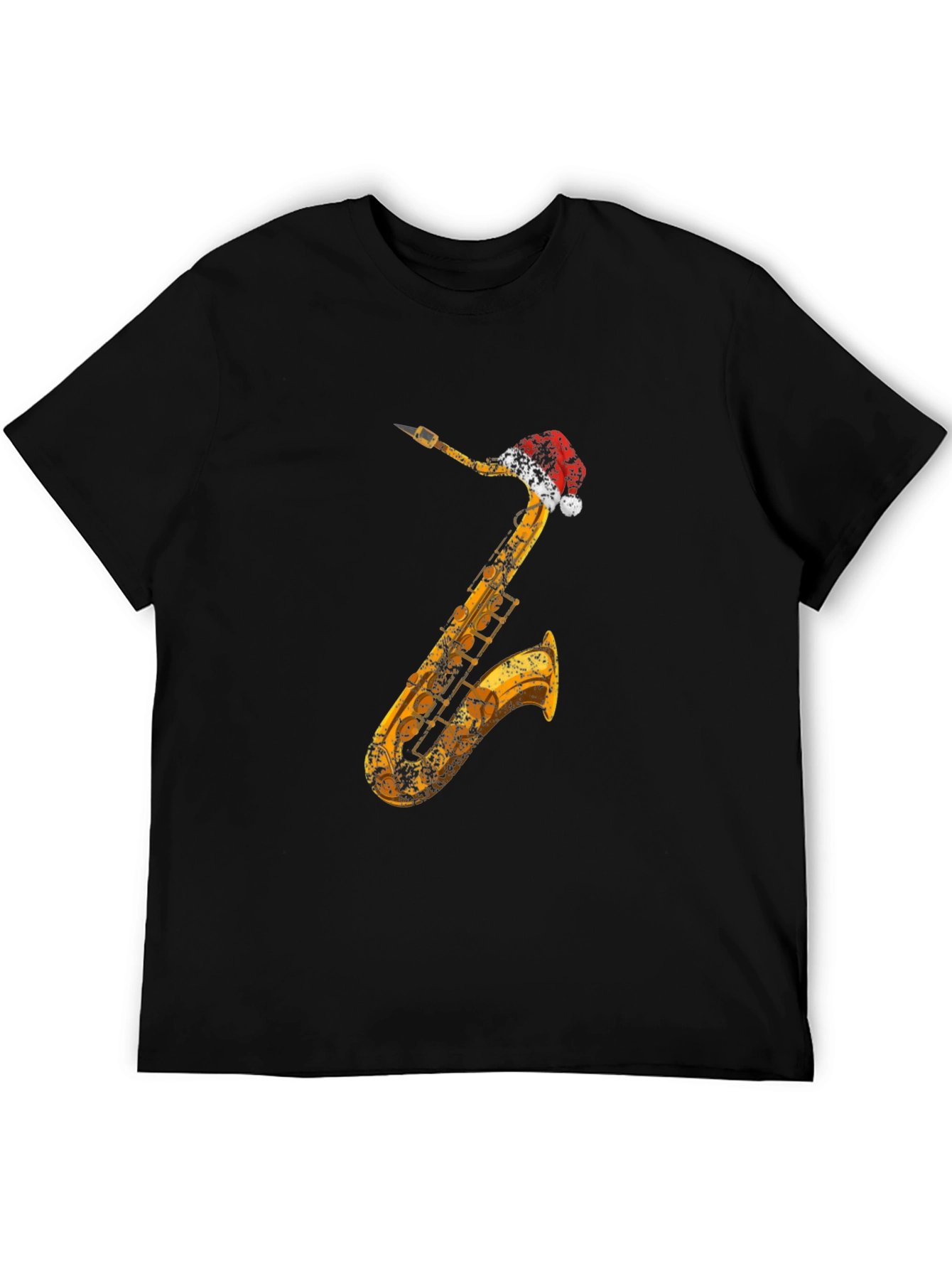 Saxophone Santa Hat Black T-Shirt