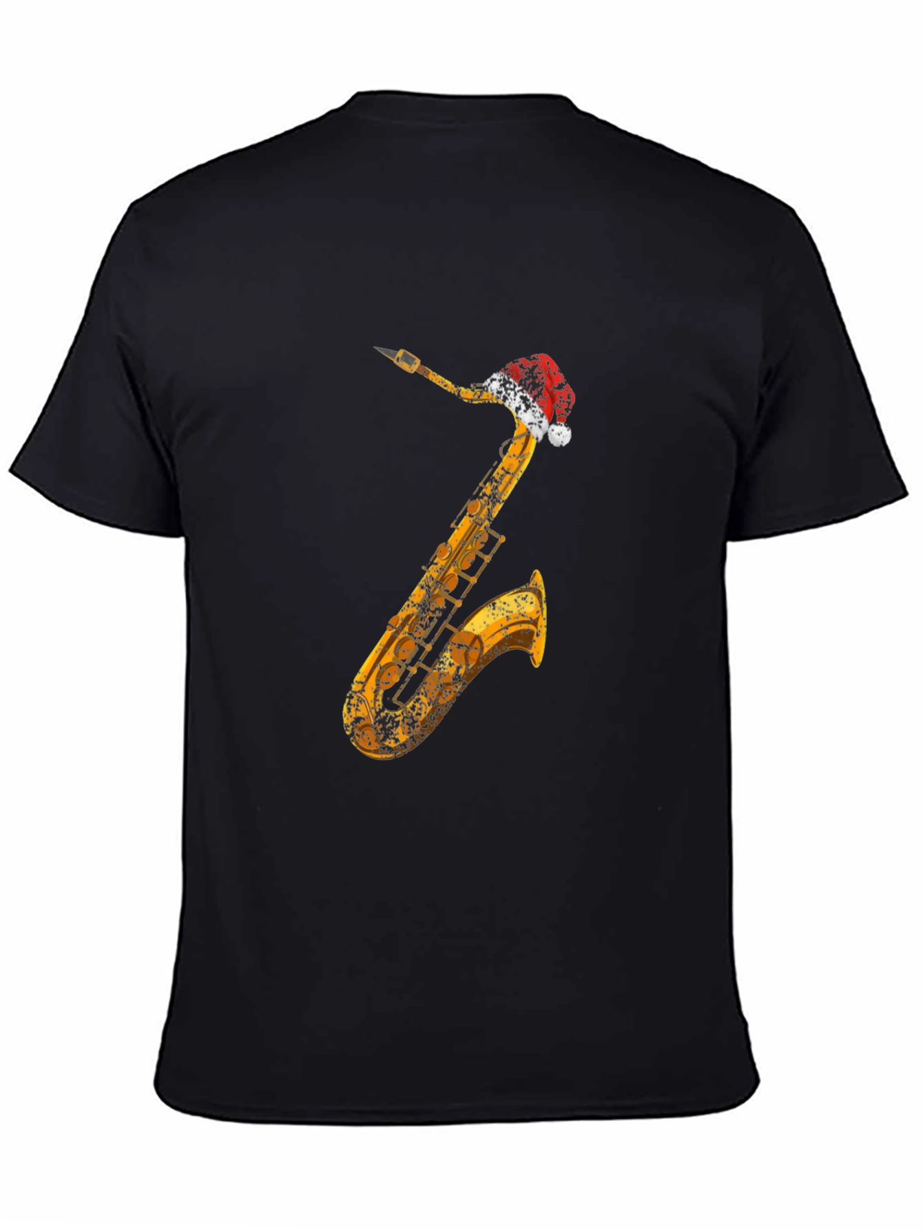 Saxophone Santa Hat Black T-Shirt
